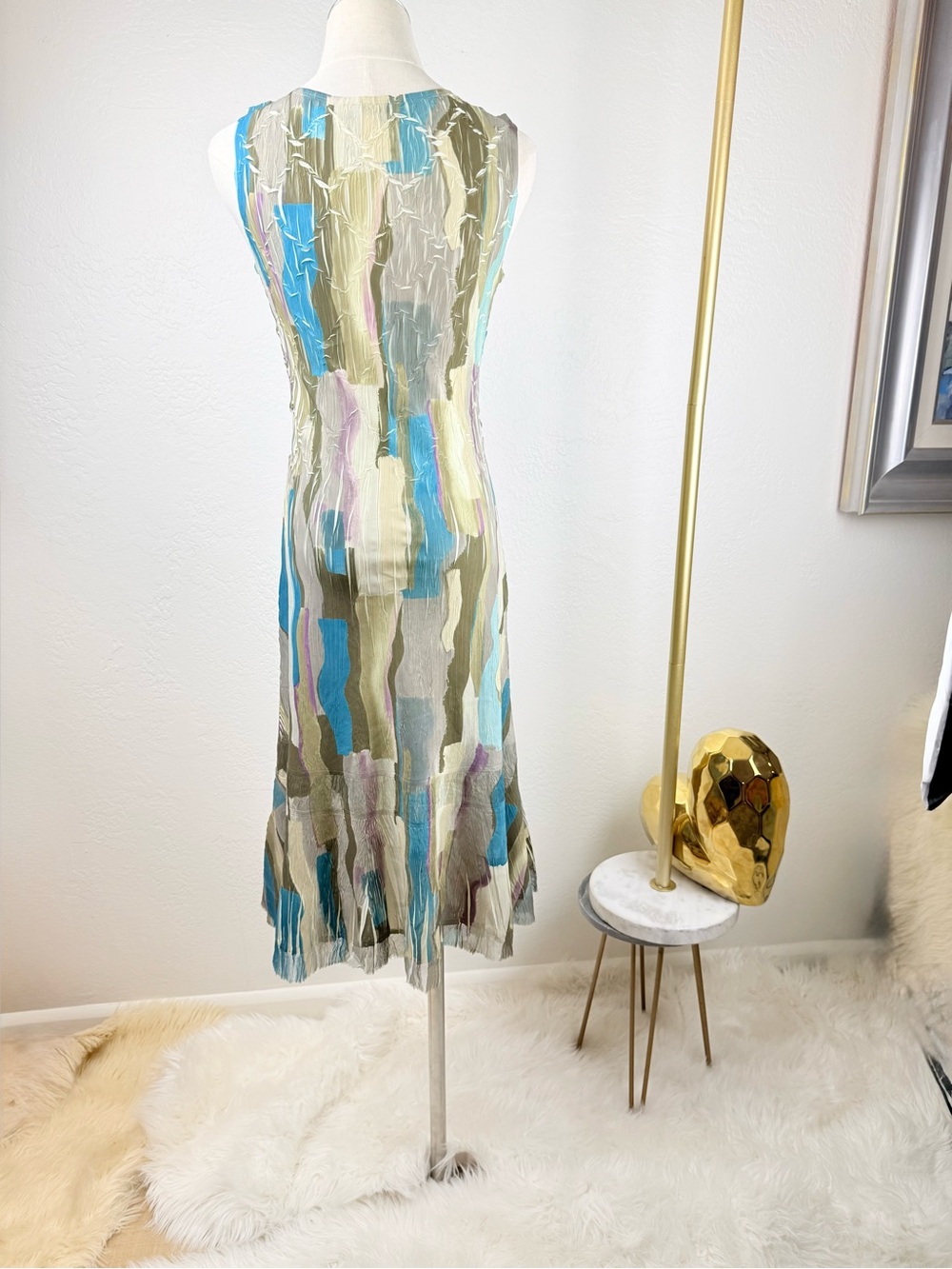 Komarov WhimsiGoth Hand Pleated Abstract Midi Dress Blue Green Purple S USA - Picture 6 of 14